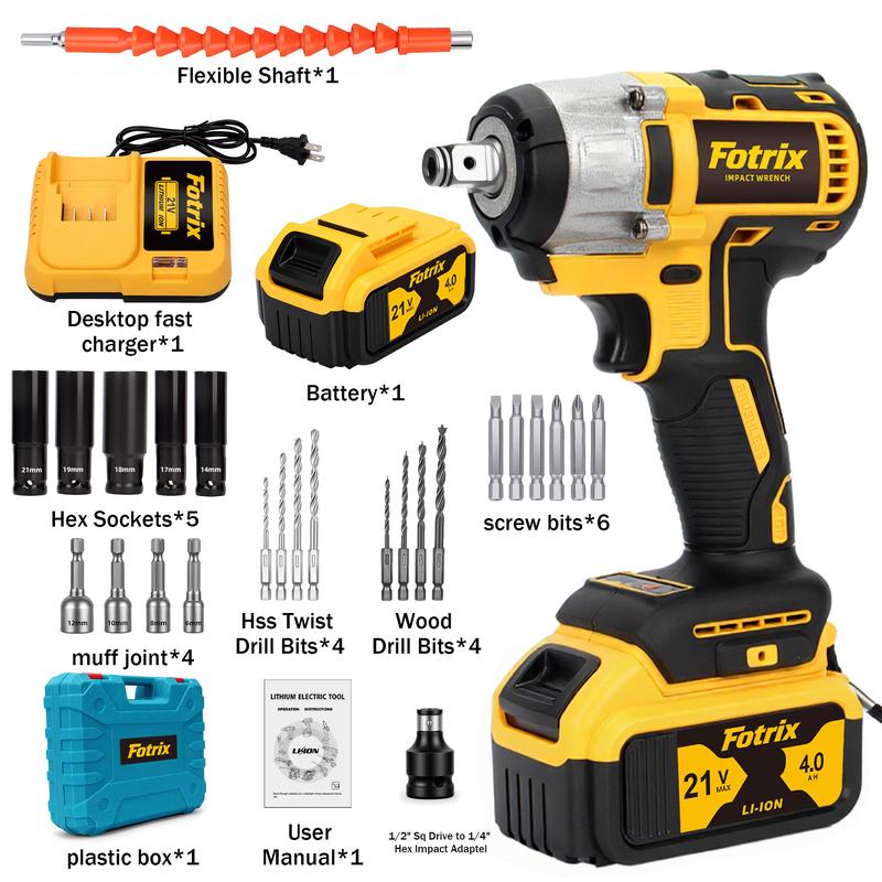 Llave de Impacto Inalámbrica de 1/2", Alto Torque 3 en 1, con Batería de Litio Recargable, Base de Carga, Juego de Dados, Brocas, Luz LED, Ideal para Mecánica Automotriz y Reparaciones