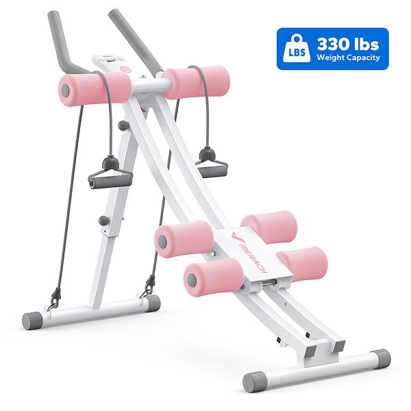 Máquina de Abdominales Ajustable de Doble y Único Riel con Pantalla LCD, Entrenador de Core y Cintura para Gimnasio en Casa, Equipo Plegable para Ejercitar Abdomen, Brazos, Piernas y Glúteos, Ideal para Mujeres.