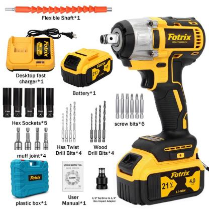 Llave de Impacto Inalámbrica de 1/2", Alto Torque 3 en 1, con Batería de Litio Recargable, Base de Carga, Juego de Dados, Brocas, Luz LED, Ideal para Mecánica Automotriz y Reparaciones