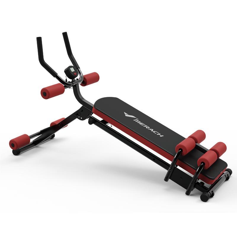 Entrenador abdominal de doble riel, plegable, con pantalla LCD, soporta 200 kg, ideal para ejercitar en casa.