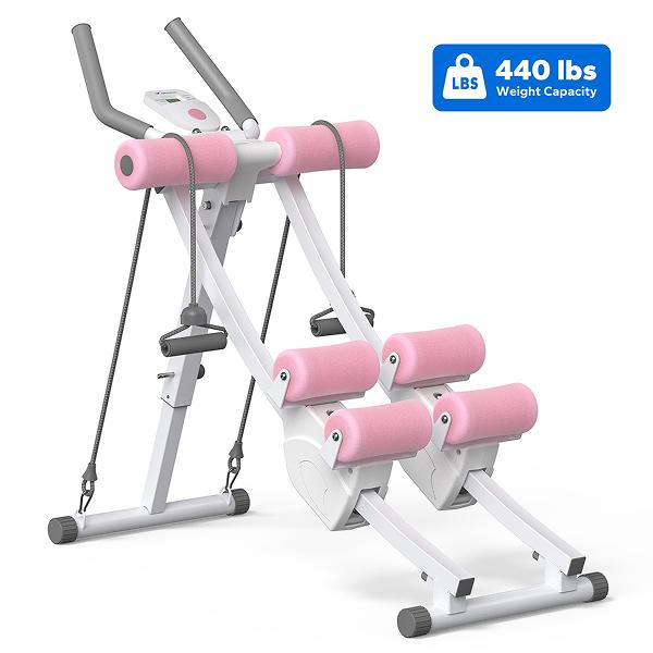 Máquina de Abdominales Ajustable de Doble y Único Riel con Pantalla LCD, Entrenador de Core y Cintura para Gimnasio en Casa, Equipo Plegable para Ejercitar Abdomen, Brazos, Piernas y Glúteos, Ideal para Mujeres.