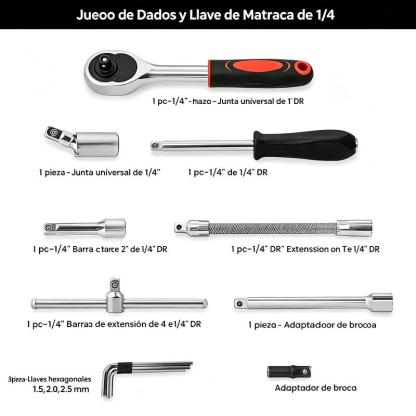 Juego de 46 Herramientas para Reparación Automotriz, Llaves de Vasos, Destornillador de Trinquete, Kit de Herramientas para Autos, Bicicletas, Hogar y Bricolaje con Caja Organizadora
