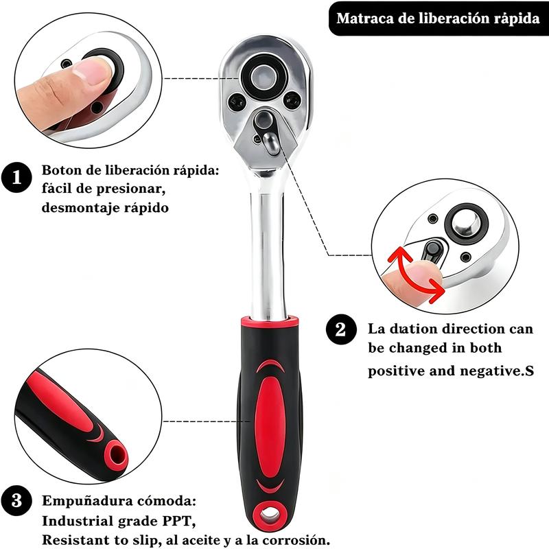 Juego de 46 Herramientas para Reparación Automotriz, Llaves de Vasos, Destornillador de Trinquete, Kit de Herramientas para Autos, Bicicletas, Hogar y Bricolaje con Caja Organizadora