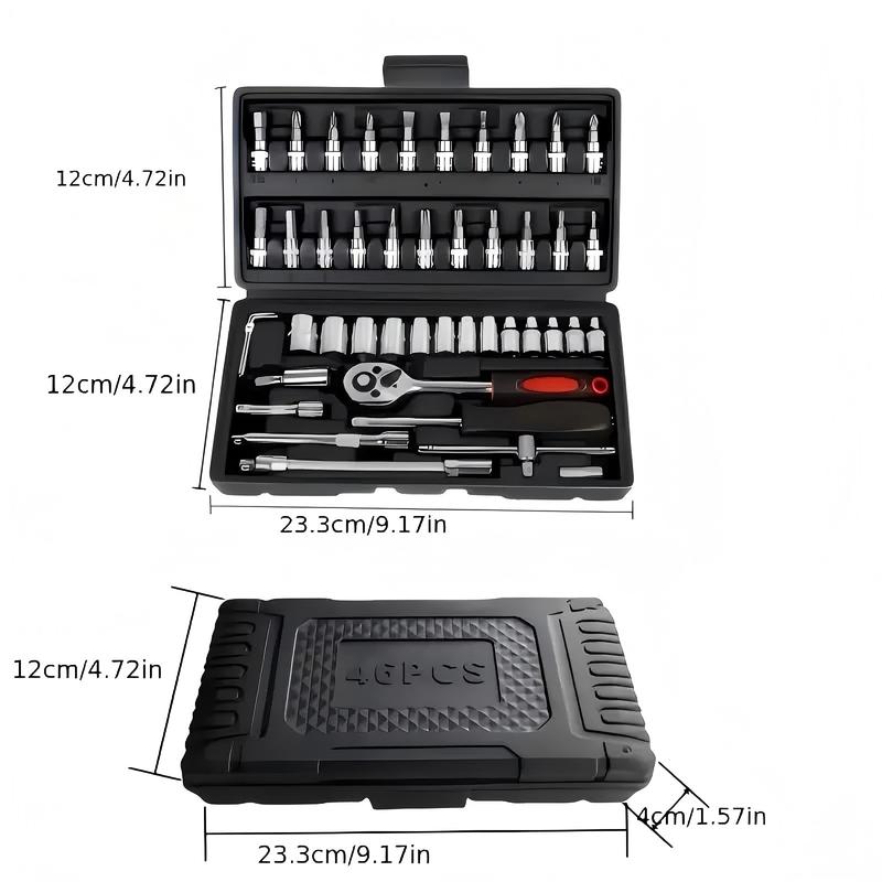 Juego de 46 Herramientas para Reparación Automotriz, Llaves de Vasos, Destornillador de Trinquete, Kit de Herramientas para Autos, Bicicletas, Hogar y Bricolaje con Caja Organizadora