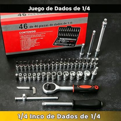Juego de 46 Herramientas para Reparación Automotriz, Llaves de Vasos, Destornillador de Trinquete, Kit de Herramientas para Autos, Bicicletas, Hogar y Bricolaje con Caja Organizadora