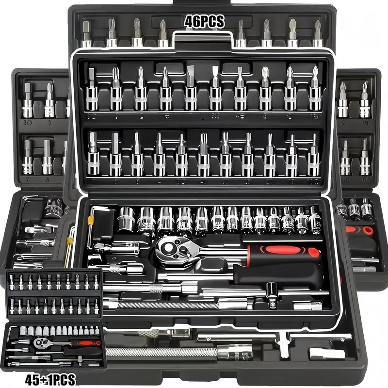 Juego de 46 Herramientas para Reparación Automotriz, Llaves de Vasos, Destornillador de Trinquete, Kit de Herramientas para Autos, Bicicletas, Hogar y Bricolaje con Caja Organizadora