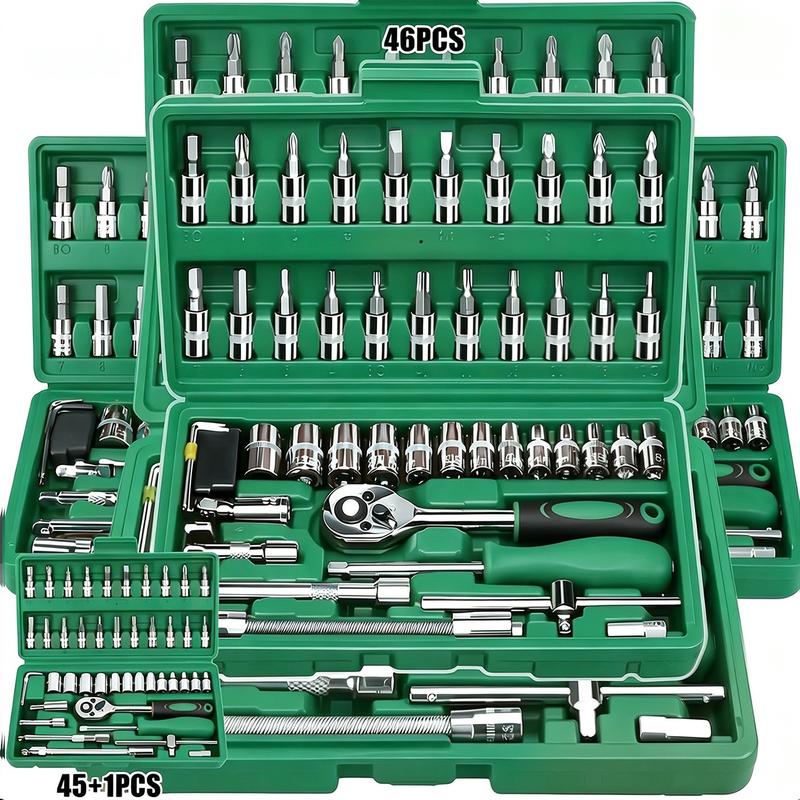 Juego de 46 Herramientas para Reparación Automotriz, Llaves de Vasos, Destornillador de Trinquete, Kit de Herramientas para Autos, Bicicletas, Hogar y Bricolaje con Caja Organizadora