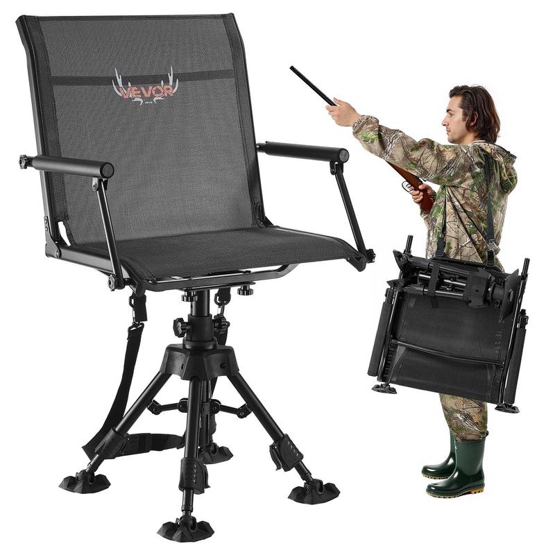 Silla de Caza Plegable 360° con Giro Silencioso, Estructura de Acero Resistente, Altura Ajustable, Capacidad 350 lb, Ligera y Portátil para Pesca, Camping y Exteriores