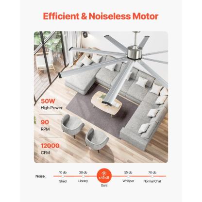 Ventilador de techo 72-84 pulgadas, con o sin luz, 6 velocidades, control remoto, luz LED regulable 3 tonos, motor DC reversible, bajo perfil para interior y exterior.