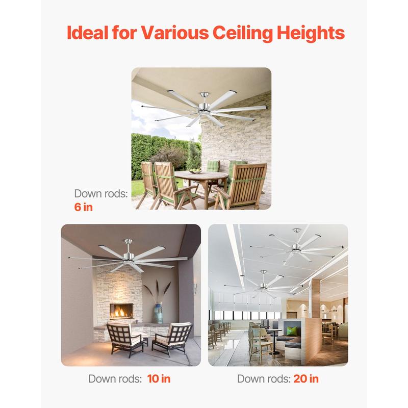 Ventilador de techo 72-84 pulgadas, con o sin luz, 6 velocidades, control remoto, luz LED regulable 3 tonos, motor DC reversible, bajo perfil para interior y exterior.