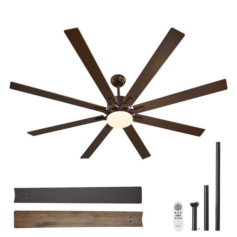 Ventilador de techo 72-84 pulgadas, con o sin luz, 6 velocidades, control remoto, luz LED regulable 3 tonos, motor DC reversible, bajo perfil para interior y exterior.