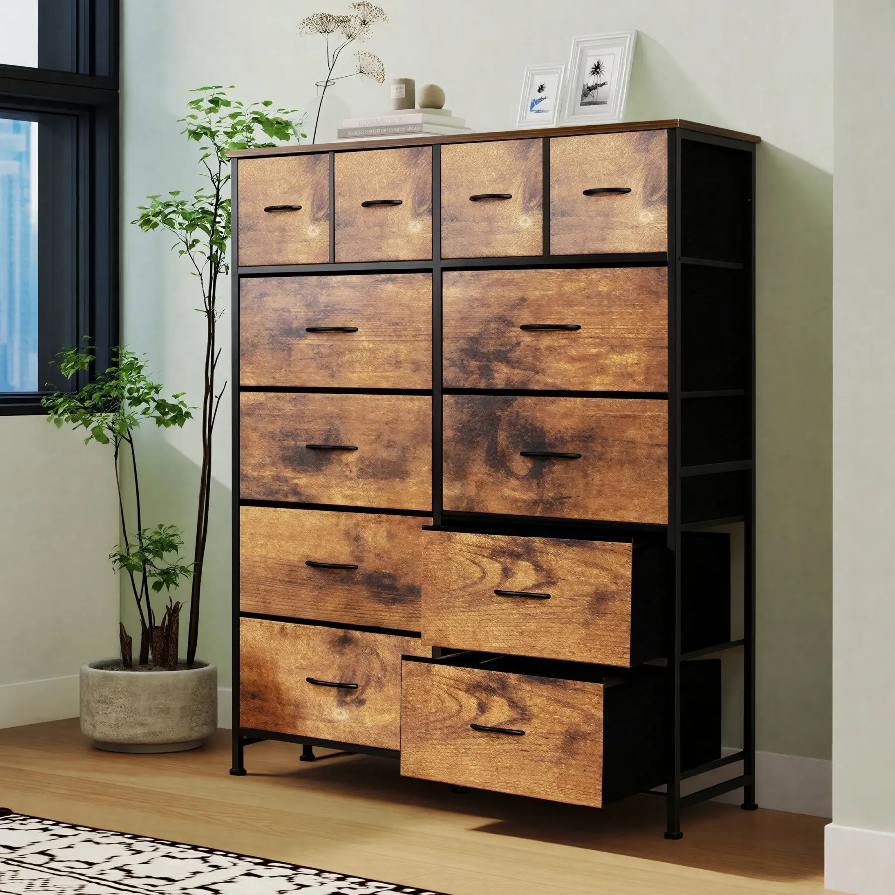 Cómoda de Tela con 12 Cajones, Organizador de Almacenamiento para Dormitorio, Oficina y Hogar, Cajones Extraíbles de Tela, Mueble Práctico para Guardar Ropa y Accesorios