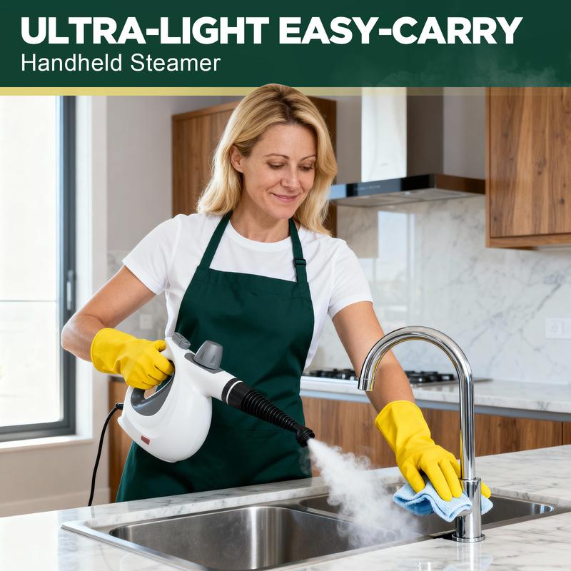 Limpiador portátil de vapor a presión con 12 accesorios, ideal para limpiar cocina, baño, pisos, ventanas y otras superficies del hogar.