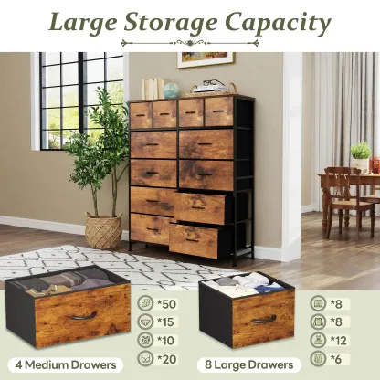 Cómoda de Tela con 12 Cajones, Organizador de Almacenamiento para Dormitorio, Oficina y Hogar, Cajones Extraíbles de Tela, Mueble Práctico para Guardar Ropa y Accesorios