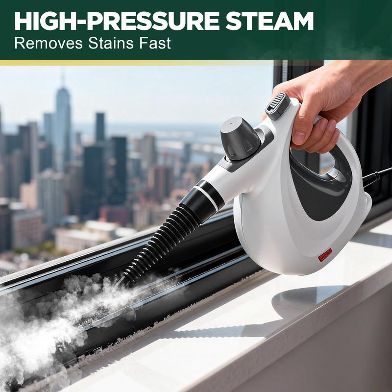 Limpiador portátil de vapor a presión con 12 accesorios, ideal para limpiar cocina, baño, pisos, ventanas y otras superficies del hogar.