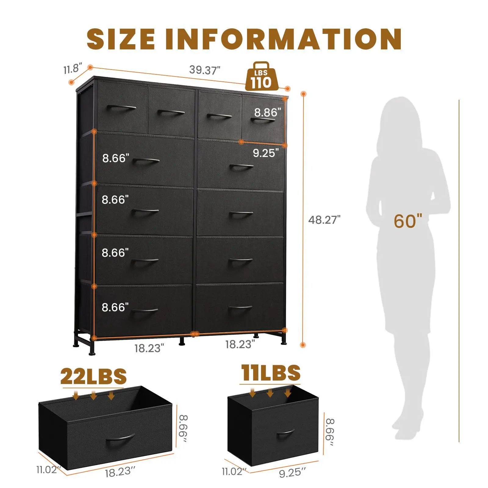 Cómoda de Tela con 12 Cajones, Organizador de Almacenamiento para Dormitorio, Oficina y Hogar, Cajones Extraíbles de Tela, Mueble Práctico para Guardar Ropa y Accesorios