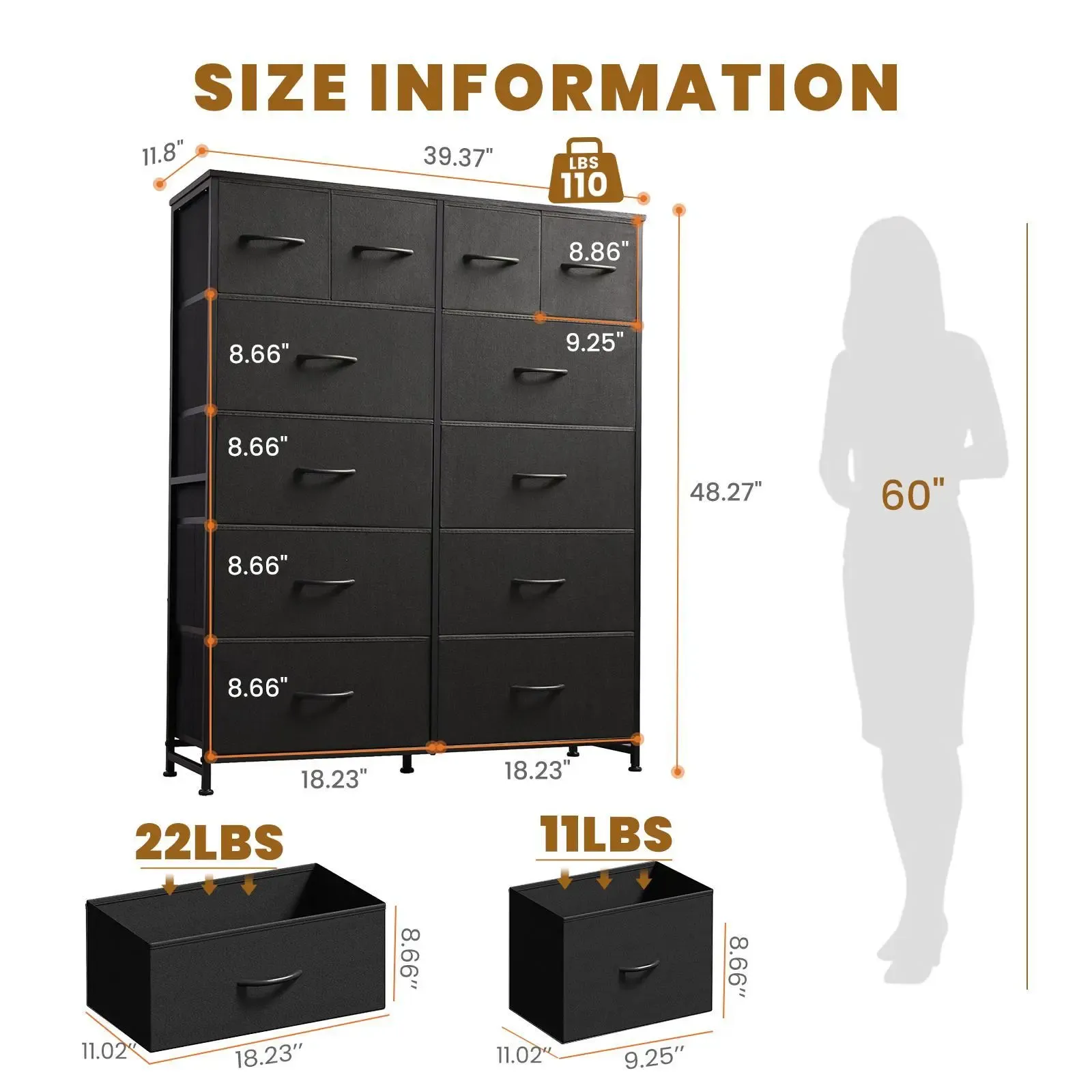 Cómoda de Tela con 12 Cajones, Organizador de Almacenamiento para Dormitorio, Oficina y Hogar, Cajones Extraíbles de Tela, Mueble Práctico para Guardar Ropa y Accesorios