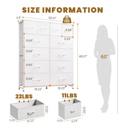 Cómoda de Tela con 12 Cajones, Organizador de Almacenamiento para Dormitorio, Oficina y Hogar, Cajones Extraíbles de Tela, Mueble Práctico para Guardar Ropa y Accesorios