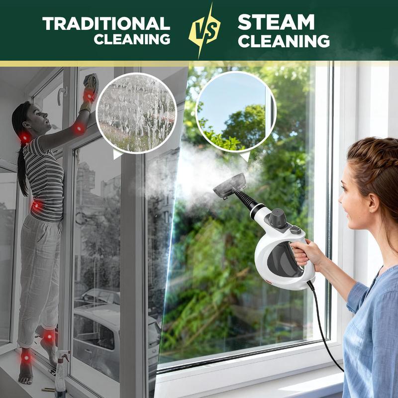Limpiador portátil de vapor a presión con 12 accesorios, ideal para limpiar cocina, baño, pisos, ventanas y otras superficies del hogar.