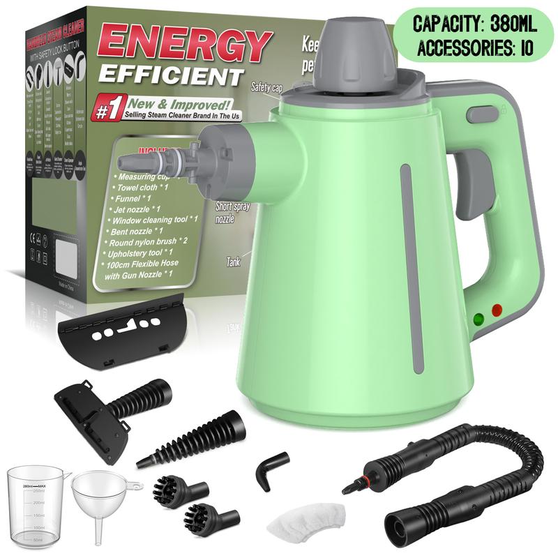 Limpiador portátil de vapor a presión con 12 accesorios, ideal para limpiar cocina, baño, pisos, ventanas y otras superficies del hogar.