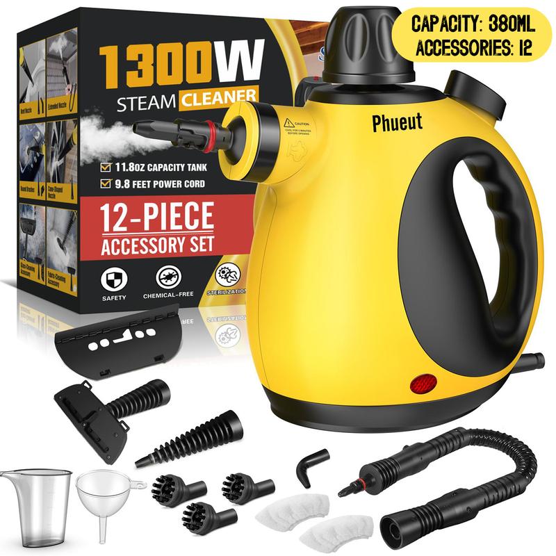 Limpiador portátil de vapor a presión con 12 accesorios, ideal para limpiar cocina, baño, pisos, ventanas y otras superficies del hogar.