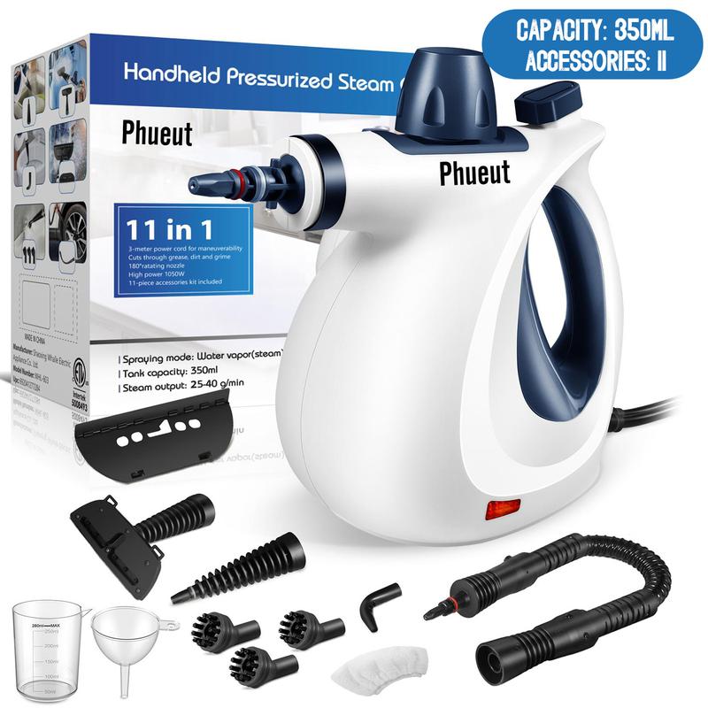 Limpiador portátil de vapor a presión con 12 accesorios, ideal para limpiar cocina, baño, pisos, ventanas y otras superficies del hogar.