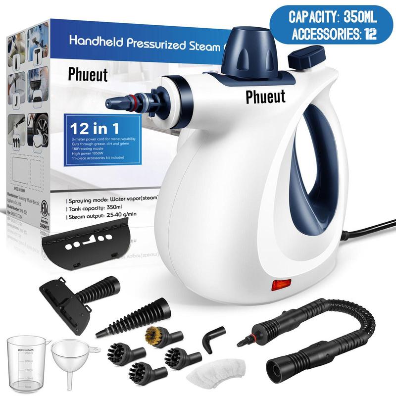 Limpiador portátil de vapor a presión con 12 accesorios, ideal para limpiar cocina, baño, pisos, ventanas y otras superficies del hogar.