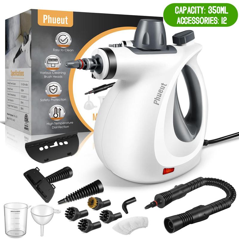 Limpiador portátil de vapor a presión con 12 accesorios, ideal para limpiar cocina, baño, pisos, ventanas y otras superficies del hogar.