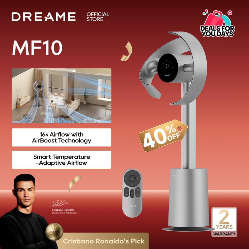Ventilador de torre sin aspas para dormitorio, ventilación inteligente con flujo de aire de 270°, circulación para toda la habitación, 10 velocidades y 3 modos, aire de alta potencia y diseño moderno color beige.