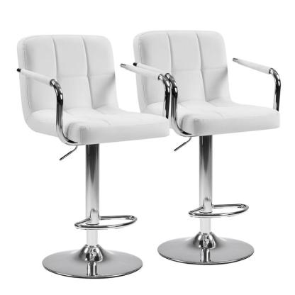 Sillas altas ajustables tipo bar con asiento de piel PU, giro 360°, elevación hidráulica, cojín grueso, respaldo cómodo y estructura de acero resistente, ideal para cocina y barra del hogar.