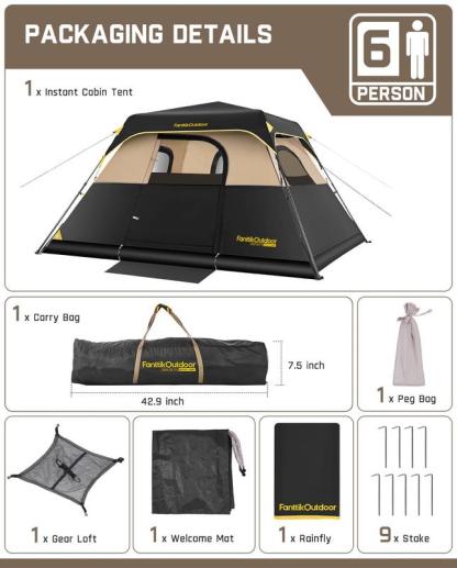 Carpa instantánea para camping de 4/6 personas, instalación en 60 segundos, con cubierta para lluvia, resistente al viento, portátil con bolsa de transporte, ideal para camping familiar y senderismo.