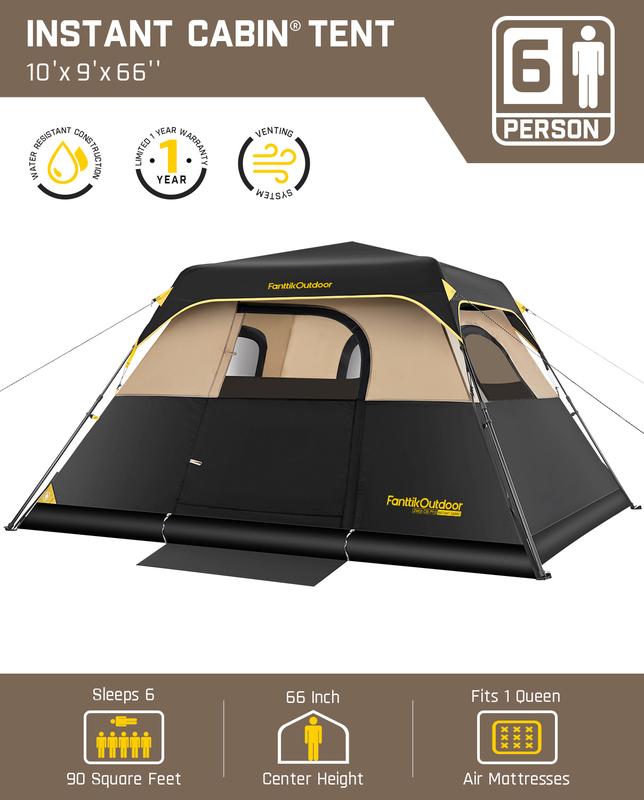 Carpa instantánea para camping de 4/6 personas, instalación en 60 segundos, con cubierta para lluvia, resistente al viento, portátil con bolsa de transporte, ideal para camping familiar y senderismo.
