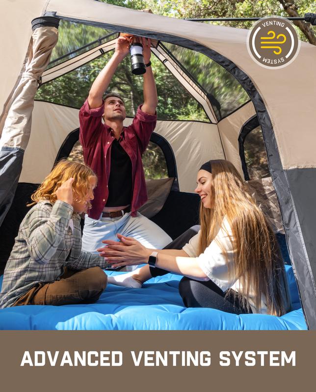 Carpa instantánea para camping de 4/6 personas, instalación en 60 segundos, con cubierta para lluvia, resistente al viento, portátil con bolsa de transporte, ideal para camping familiar y senderismo.