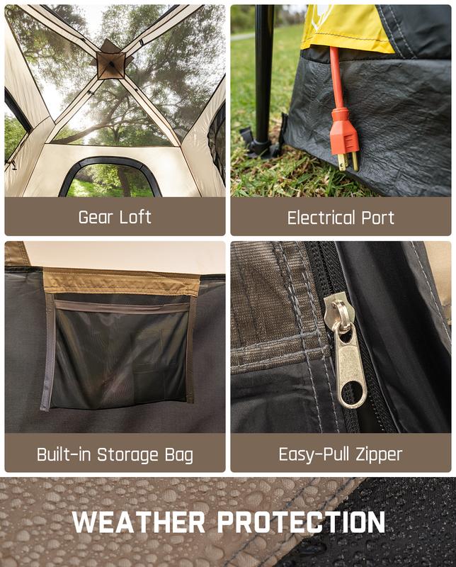 Carpa instantánea para camping de 4/6 personas, instalación en 60 segundos, con cubierta para lluvia, resistente al viento, portátil con bolsa de transporte, ideal para camping familiar y senderismo.