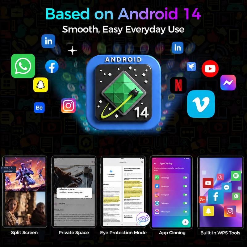 Tablet Android de 10.1", 8GB + 256GB, admite memoria expandible, incluye teclado, mouse y lápiz táctil, ideal para clases, apuntes, streaming y uso diario.