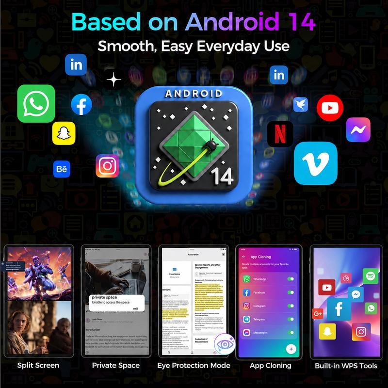 Tablet Android de 10.1", 8GB + 256GB, admite memoria expandible, incluye teclado, mouse y lápiz táctil, ideal para clases, apuntes, streaming y uso diario.