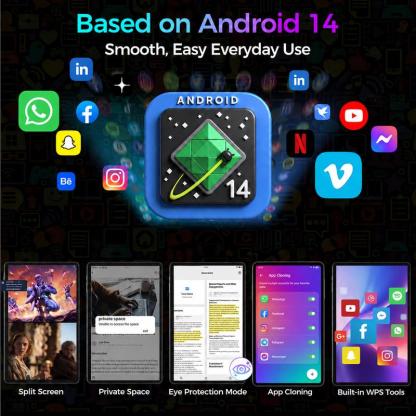 Tablet Android de 10.1", 8GB + 256GB, admite memoria expandible, incluye teclado, mouse y lápiz táctil, ideal para clases, apuntes, streaming y uso diario.