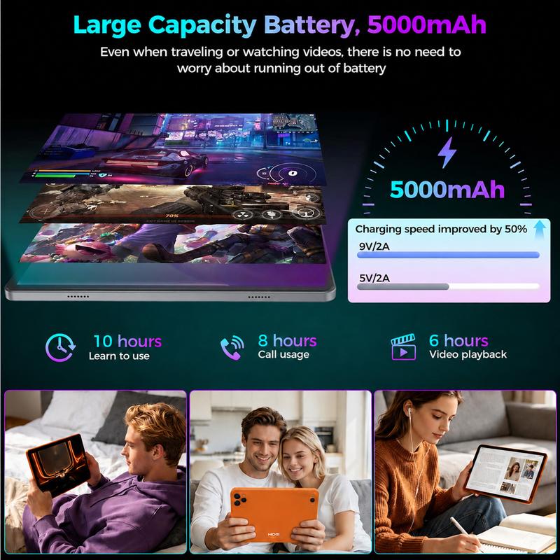Tablet Android de 10.1", 8GB + 256GB, admite memoria expandible, incluye teclado, mouse y lápiz táctil, ideal para clases, apuntes, streaming y uso diario.