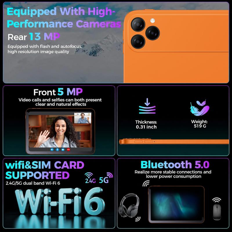 Tablet Android de 10.1", 8GB + 256GB, admite memoria expandible, incluye teclado, mouse y lápiz táctil, ideal para clases, apuntes, streaming y uso diario.