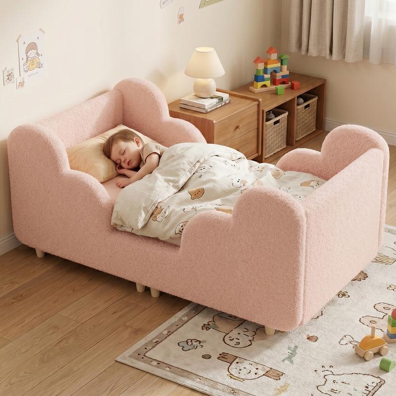 Cama infantil para niños pequeños, con barandal de seguridad desmontable, certificada CPSC, compatible con colchón estándar de cuna, estructura de tela resistente. No incluye colchón.