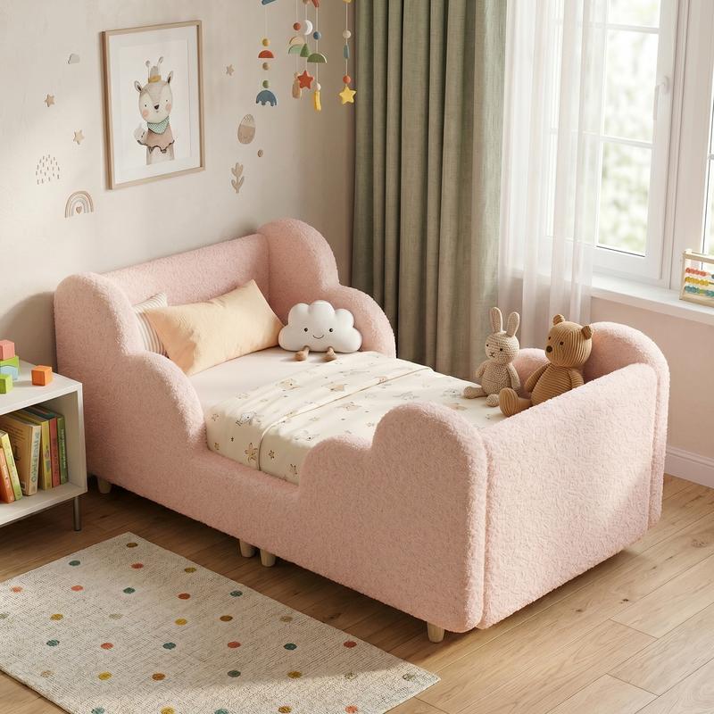 Cama infantil para niños pequeños, con barandal de seguridad desmontable, certificada CPSC, compatible con colchón estándar de cuna, estructura de tela resistente. No incluye colchón.