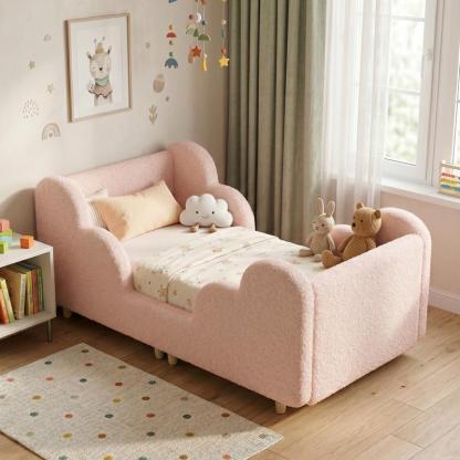 Cama infantil para niños pequeños, con barandal de seguridad desmontable, certificada CPSC, compatible con colchón estándar de cuna, estructura de tela resistente. No incluye colchón.