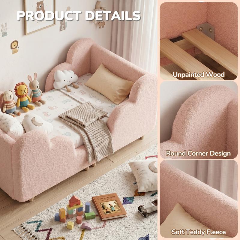 Cama infantil para niños pequeños, con barandal de seguridad desmontable, certificada CPSC, compatible con colchón estándar de cuna, estructura de tela resistente. No incluye colchón.