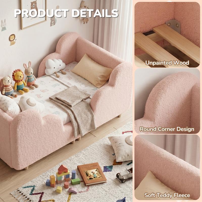 Cama infantil para niños pequeños, con barandal de seguridad desmontable, certificada CPSC, compatible con colchón estándar de cuna, estructura de tela resistente. No incluye colchón.