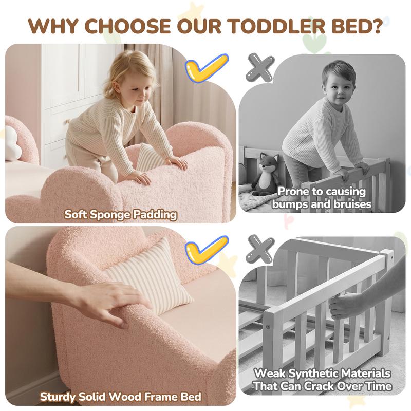 Cama infantil para niños pequeños, con barandal de seguridad desmontable, certificada CPSC, compatible con colchón estándar de cuna, estructura de tela resistente. No incluye colchón.