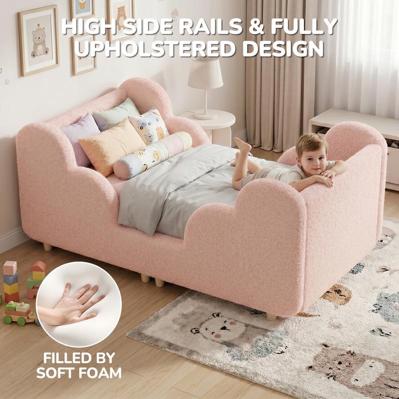 Cama infantil para niños pequeños, con barandal de seguridad desmontable, certificada CPSC, compatible con colchón estándar de cuna, estructura de tela resistente. No incluye colchón.