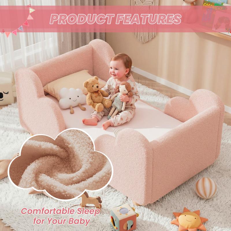 Cama infantil para niños pequeños, con barandal de seguridad desmontable, certificada CPSC, compatible con colchón estándar de cuna, estructura de tela resistente. No incluye colchón.