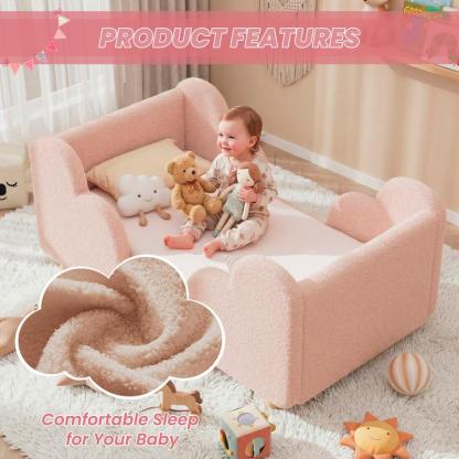 Cama infantil para niños pequeños, con barandal de seguridad desmontable, certificada CPSC, compatible con colchón estándar de cuna, estructura de tela resistente. No incluye colchón.