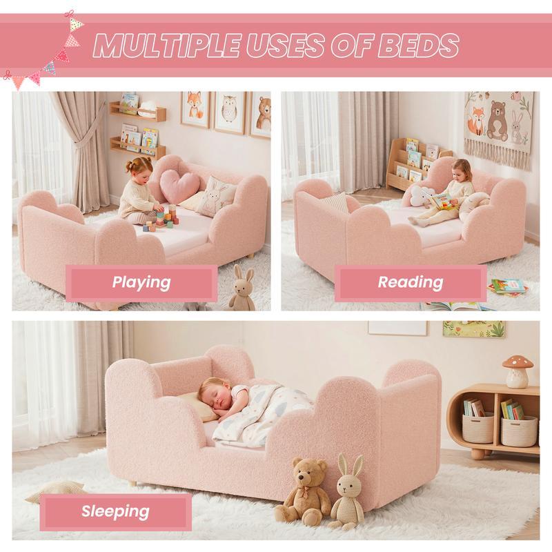 Cama infantil para niños pequeños, con barandal de seguridad desmontable, certificada CPSC, compatible con colchón estándar de cuna, estructura de tela resistente. No incluye colchón.