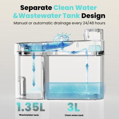Fuente de agua para gatos 2026 con control APP Wi-Fi 2.4G, batería de 5000mAh, separación de agua limpia y residual, sin filtro, dispensador automático enchufable para mascotas.